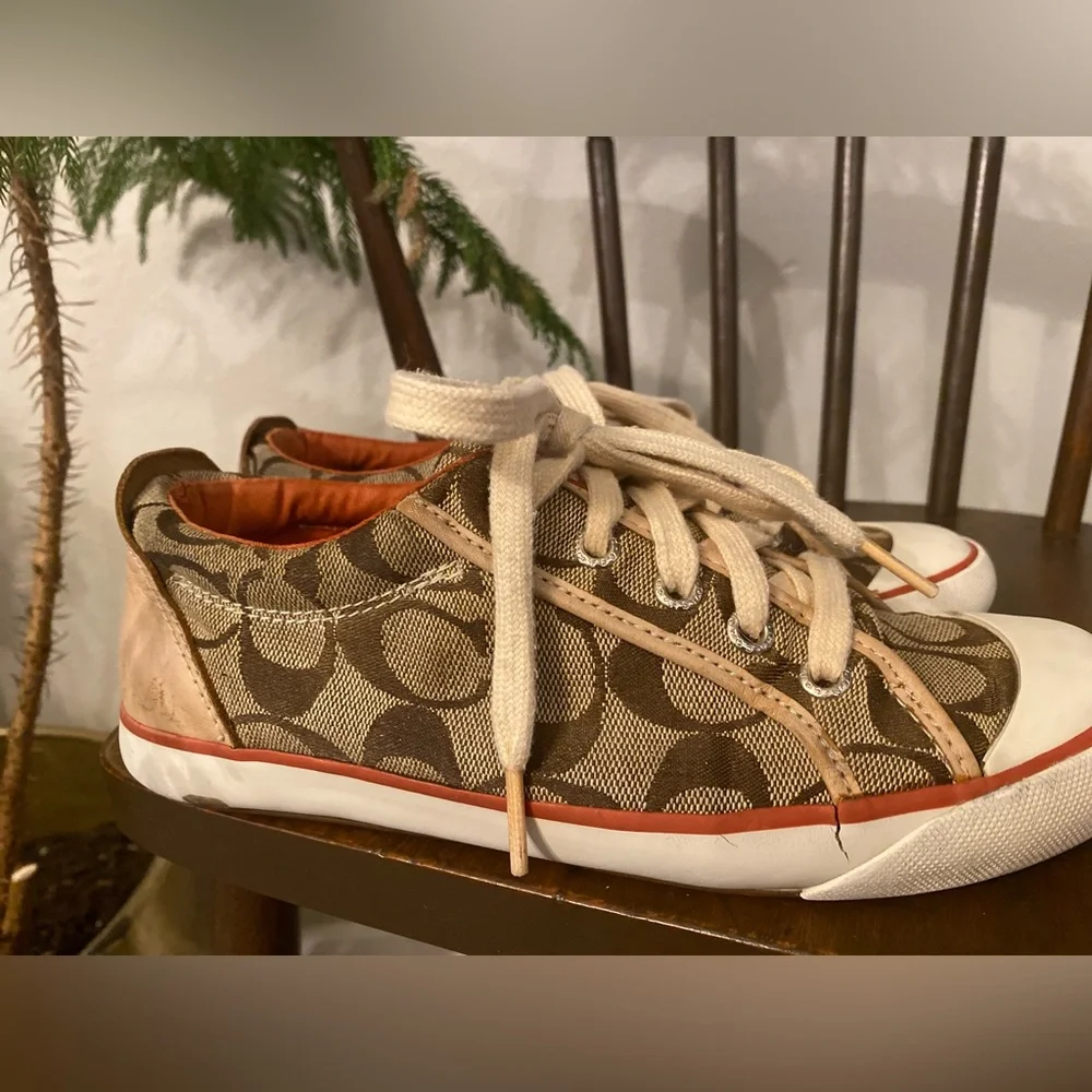 Coach Barrett Pumpkin Spice Leather Trim Sneaker